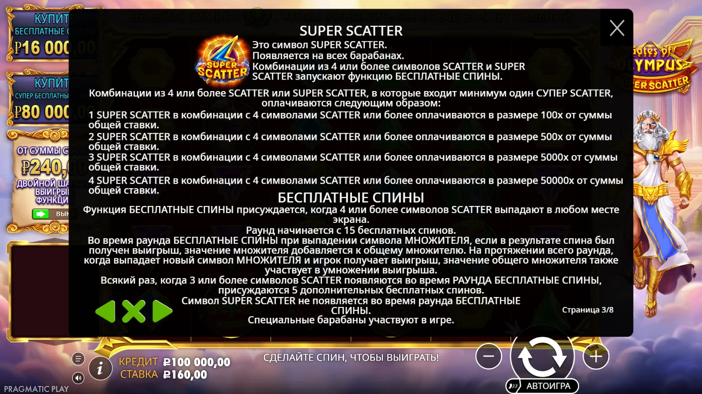 Правила Super Scatter и бесплатных вращений